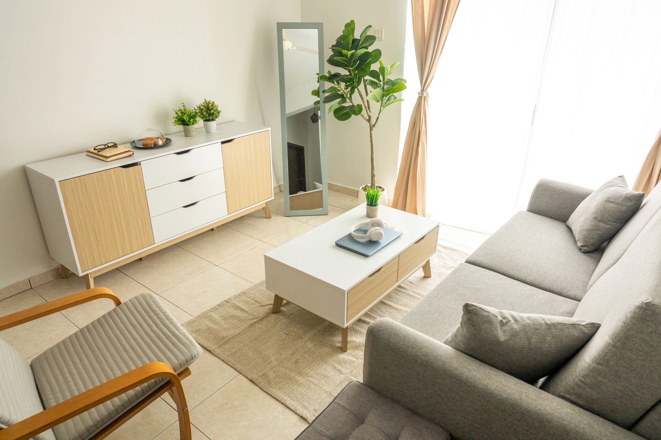 Modern, polished living room with clean lines